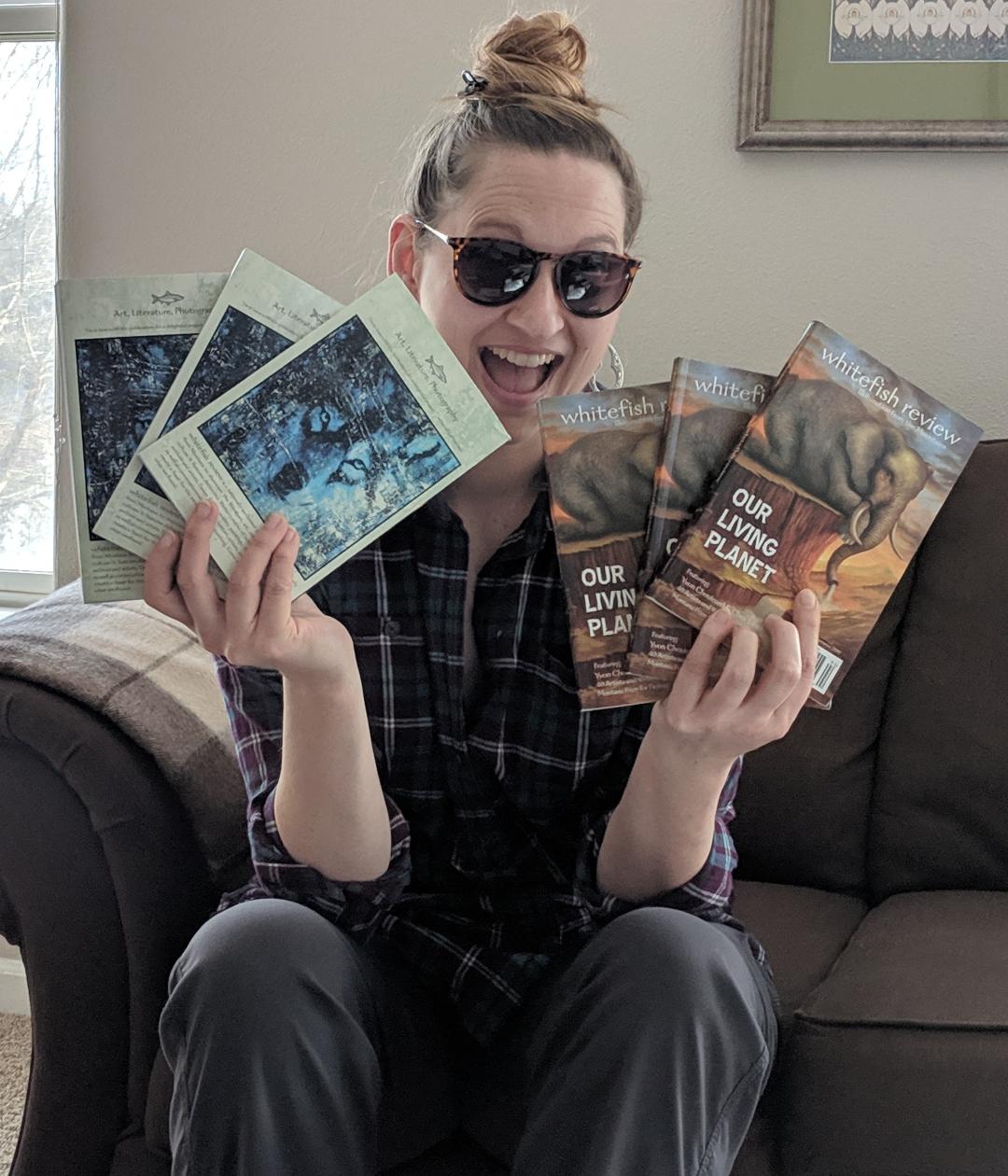 Tara with contributor copies of Our Living Planet, having a very uncool moment of squeeeeeeeeeeeeeee.